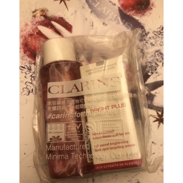 clarins氧氣亮白淡斑精華7ml 純凈化妝水50ml 雙明星組