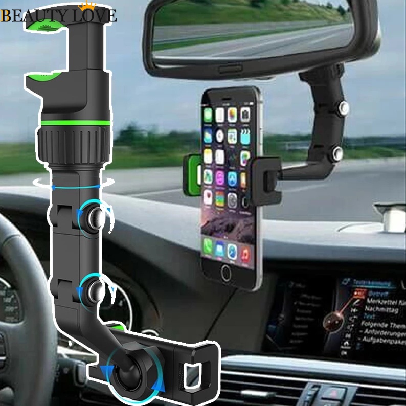 新款多功能360 ° 旋轉可調節通用汽車後視鏡安裝手機支架,兼容 iPhone 和所有 Android 手機