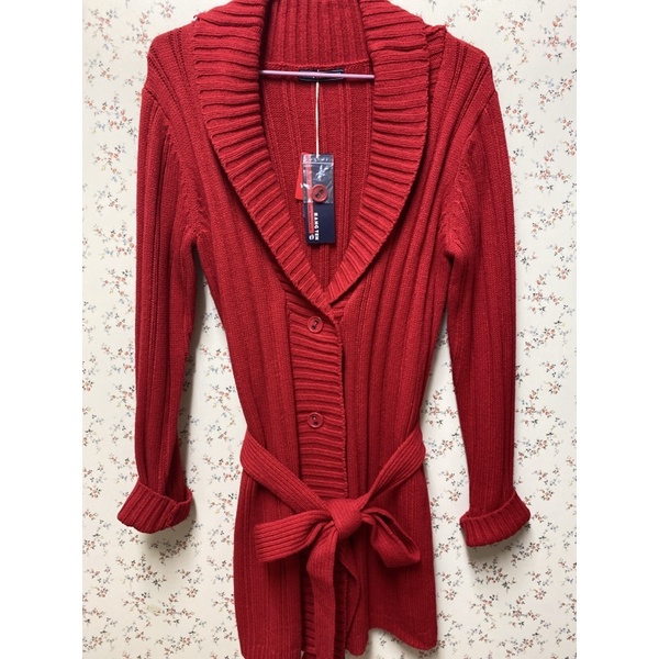 全新Hang Ten大紅色長版針織外套