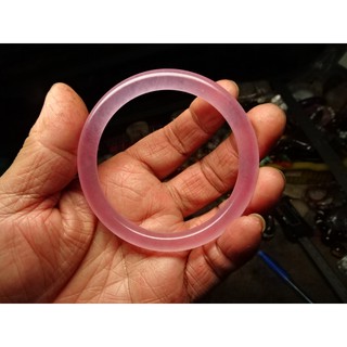 翡翠伴生礦 冰種 粉色水沫玉細圓版手鐲→B367