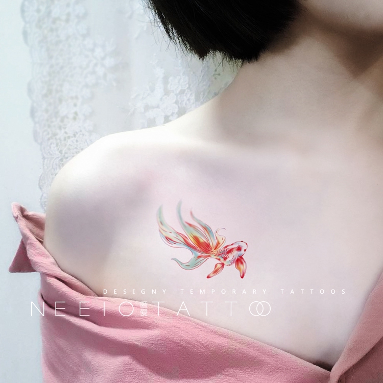 原創唯美古風彩繪夢幻雙色金魚紋身貼紙手繪水彩唯美文藝錦鯉刺青貼紙祈福金魚鎖骨小圖防汗防水耐貼持久不掉色男女情侶 蝦皮購物