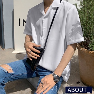 【ABOUT_歐巴】舒服簡約垂感短袖襯衫 韓 短袖上衣 襯衫 休閒上衣 五分袖 正裝 有型 街頭 夏 男