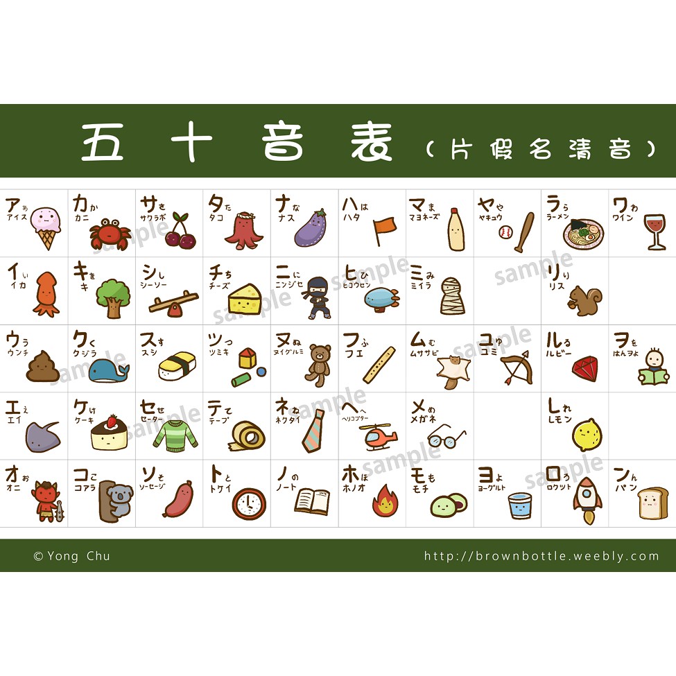 日文五十音卡 50音手繪 插畫 可愛 自製 學習 褐色瓶 蝦皮購物