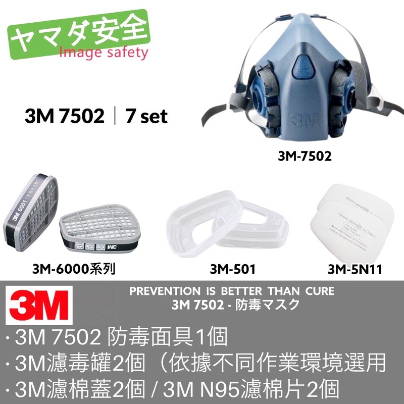 3M 7502 防毒面具 7SET 山田安全防護 開立發票 可選搭3M 6000系列濾毒罐 5N11濾棉 501濾蓋