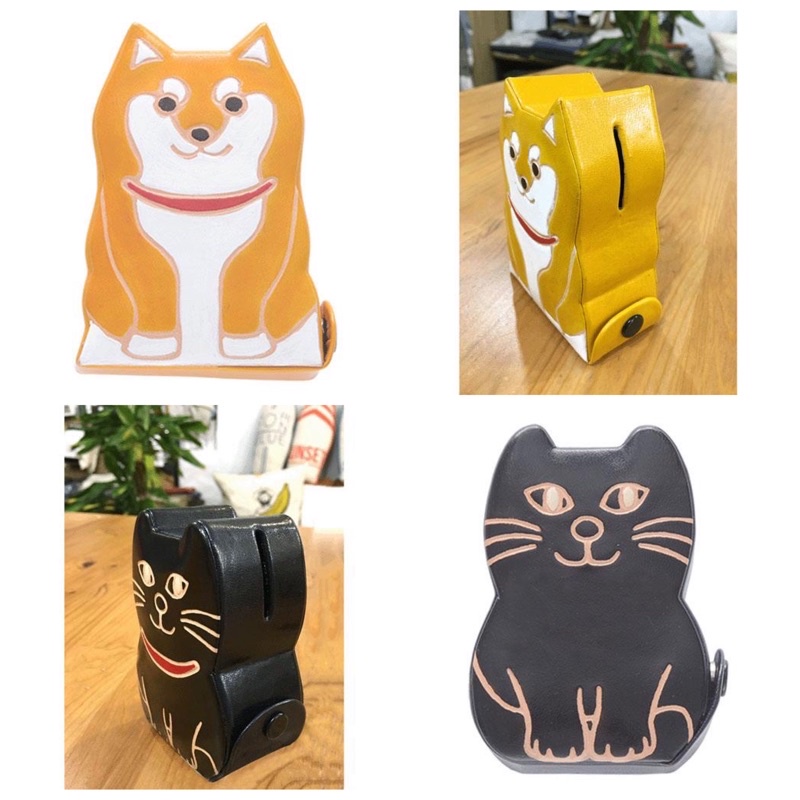 預購 日本動物造型皮革存錢筒柴犬黑貓貓咪皮革存錢筒存錢筒貯金箱小型存錢筒擺飾 蝦皮購物
