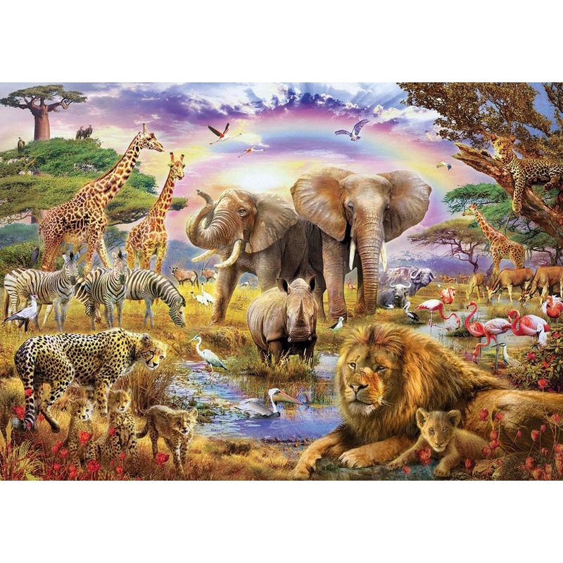 17698 3000片歐洲進口拼圖 EDUCA 繪畫 動物 大象 獅子 長頸鹿 豹 斑馬 彩虹 犀牛 非洲