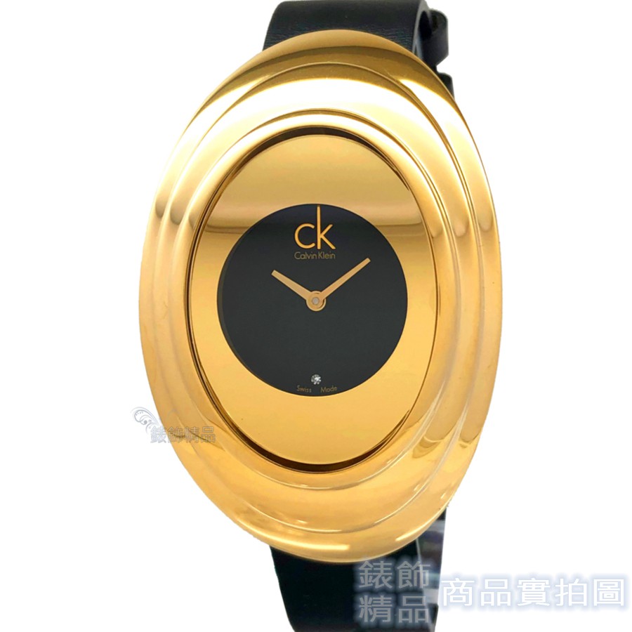 CK Calvin Klein K9322204手錶 金 水波紋造型 皮帶 女錶【錶飾精品】