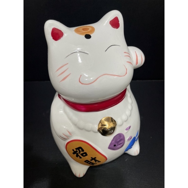日本帶回二手招財貓存錢筒（無外盒）+貓咪耳勾子