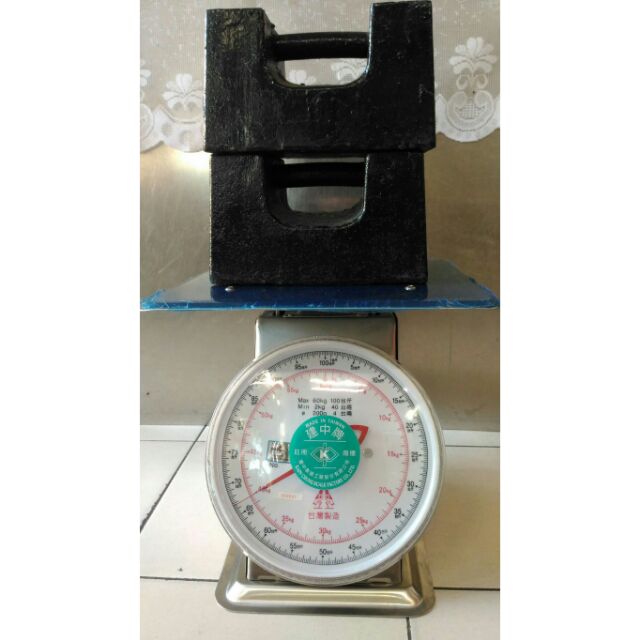 白鐵不鏽鋼60公斤自動秤100台斤、36公斤60台斤，板金厚不割手，台灣製造 建中牌 指針式時鐘秤
