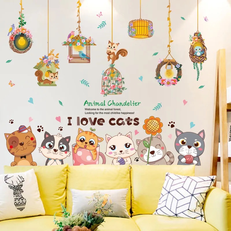 五象設計 卡通動物牆貼 兒童房間臥室牆貼紙嬰兒裝飾畫牆上熱氣球遮醜牆紙自粘