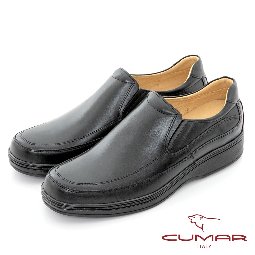 【CUMAR】商務菁英 簡約素面真皮氣墊鞋 - 黑色