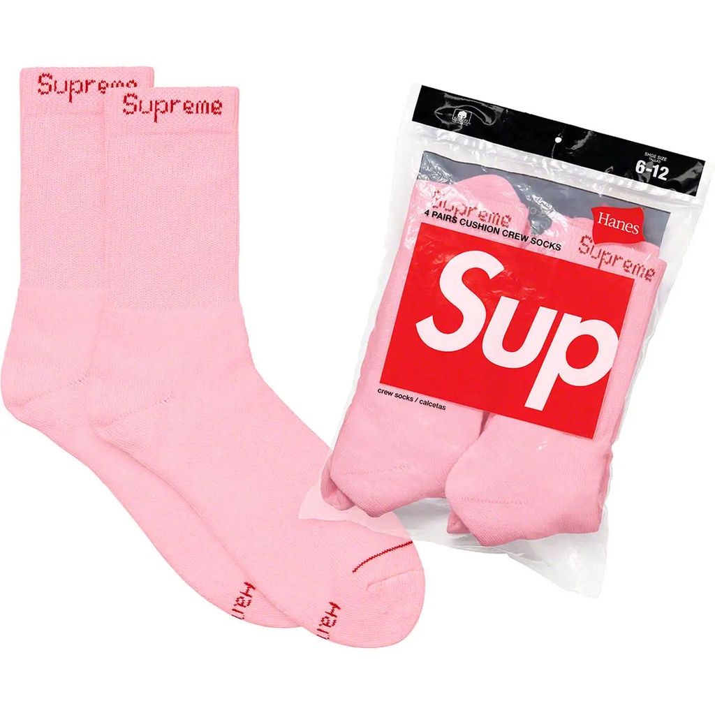 SUPREME x HANES CREW SOCKS 經典文字 中筒襪 / 小腿襪 (PINK 粉色) 化學原宿