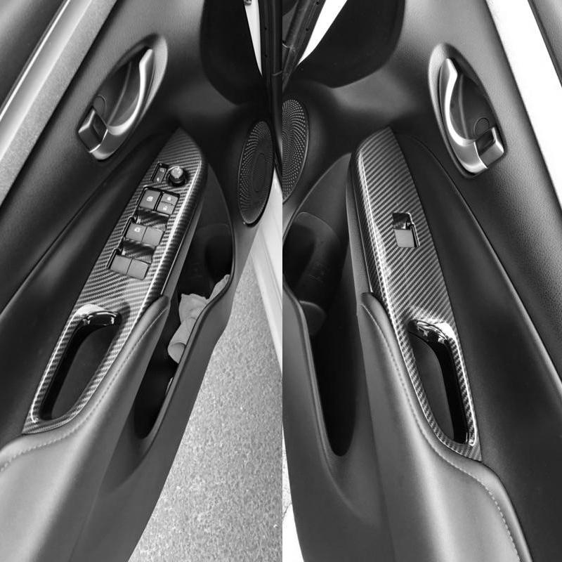 丰田威驰 適用於豐田威馳 YARIS 2019-2022 碳纖維花紋汽車電動車窗開關面板蓋,VIOS 齒輪面板蓋內飾配件