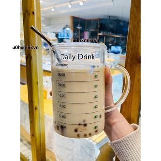 🌟優惠價🌟玻璃杯大容量1000ml家用帶把喝水杯子時間刻度帶蓋透明茶杯水杯u0hxmii3vn