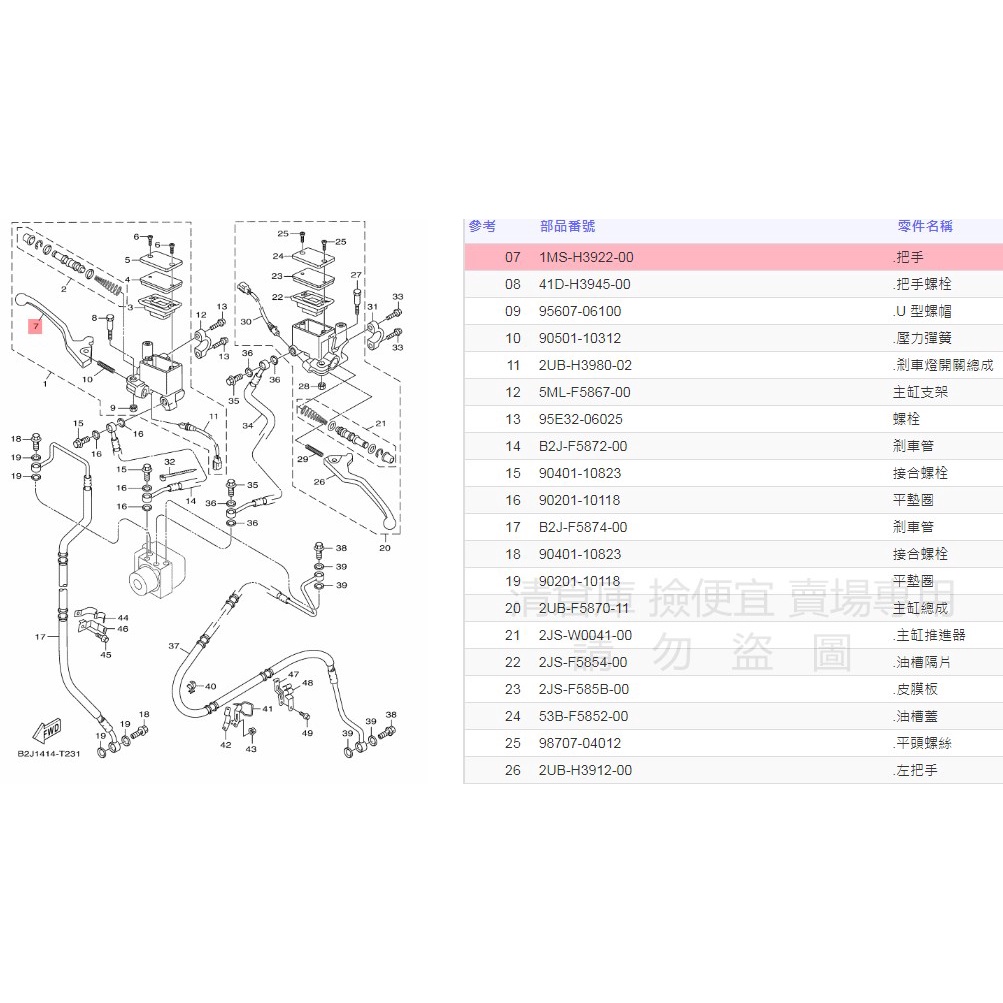 撿便宜料號 1MS-H3922-00  YAMAHA山葉原廠右把手 三 四代 新勁戰 125 右邊 煞車拉桿 剎車拉桿