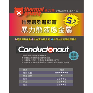 臺灣正式代理-暴力熊液態金屬5克Thermal Grizzly Conductonaut(K=73) 導熱膏 散熱膏