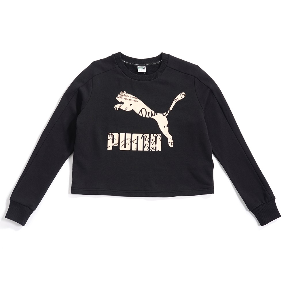 PUMA 流行系列 Classics 女款 手繪風 休閒 短版 長袖上衣 59521471 歐規-S號