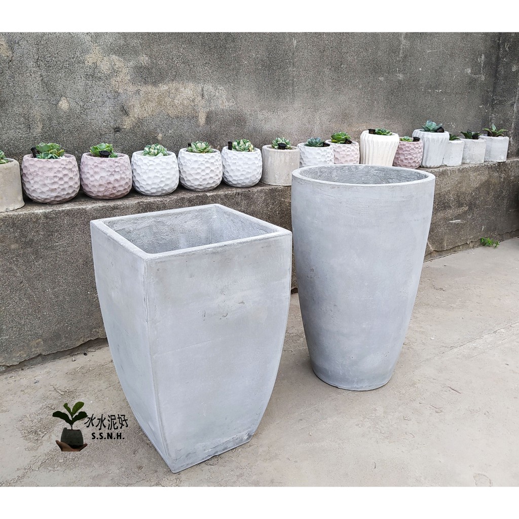 水水泥好 大水泥盆大型方形水泥花盆幾何方型水泥盆大型盆栽北歐工業風大號清水模水泥盆客廳落地水泥盆栽水泥花器龜背芋水泥盆