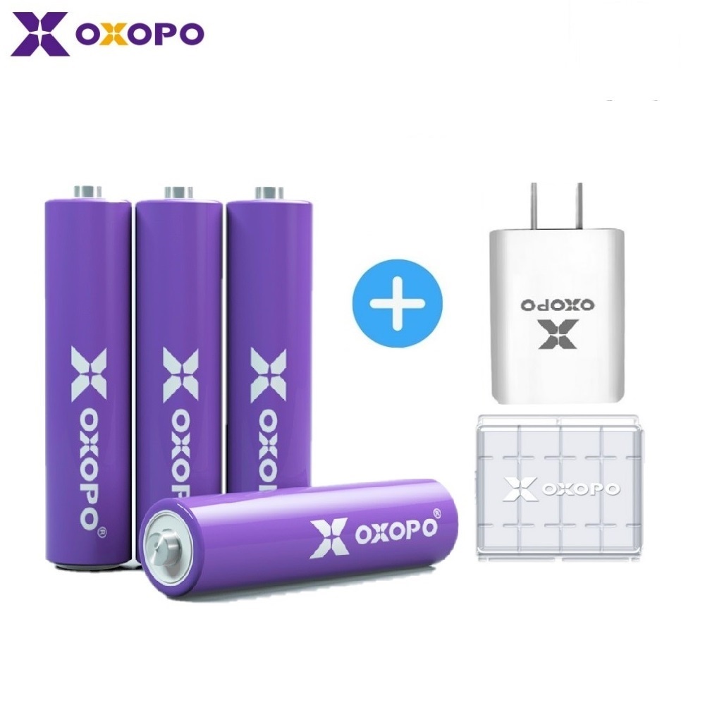 【OXOPO】超值組 AAA四號 1000mAh 鎳氫充電電池4入組＋電池收納盒1入＋USB充電器1個(黑或白隨機出貨)