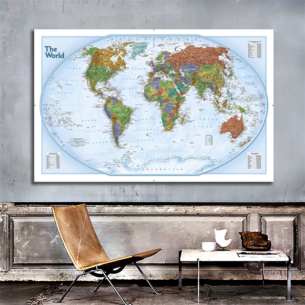 &amp;HOT&amp; 世界地圖(城市各地)在英文牆藝術大地圖海報印刷家居裝飾