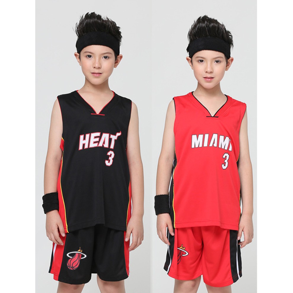 青少年籃球運動服 Miami Heat No3 Wade Jersey for Kids 夏季兒童籃球衣套裝