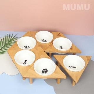 『台灣x現貨秒出』三角型狀木架陶瓷碗貓狗寵物護頸椎碗架