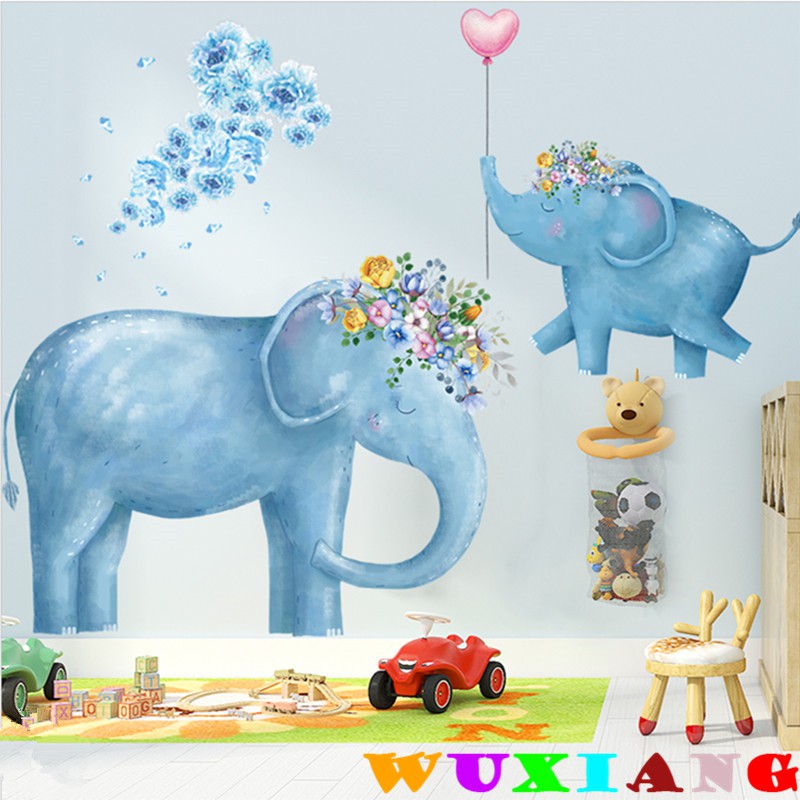 五象設計 可移除牆貼 寶寶房間 可愛大象粉色氣球花環 自粘 浴室防水裝飾貼紙畫