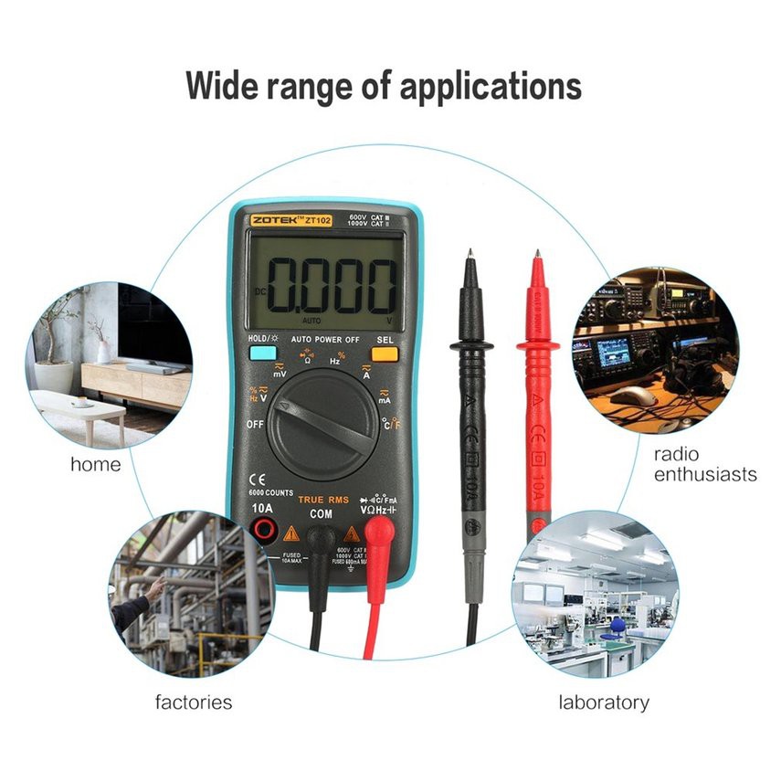 ZOTEK ZT102 數字萬用表 三用電錶 TRMS 6000計數 自動測距儀測試 儀液晶顯示器 萬用電表 電壓表