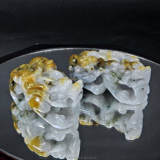 珍珠林~.特請老師傅A貨緬甸三彩翡翠張口帶錢母子貔貅.掛件擺件~旺事業.祈平安.納百財.改運利器#120