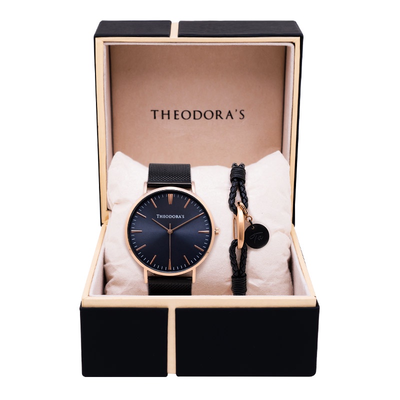 【THEODORA'S】手錶手鍊1+1禮盒-男款 Hera 手錶 深藍面【希奧朵拉】