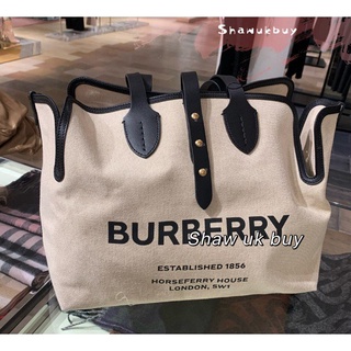 二手正品Burberry 博柏利 logo 皮帶中號棉質 帆布包 tote 托特包 子母包 手提包 單肩包 女包