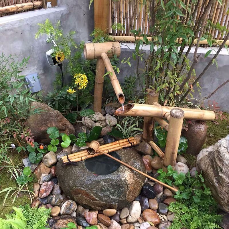高端户外】日式庭院水景組合枯山水自然石花園石盆石缽竹子流水擺件石槽禪意| 蝦皮購物