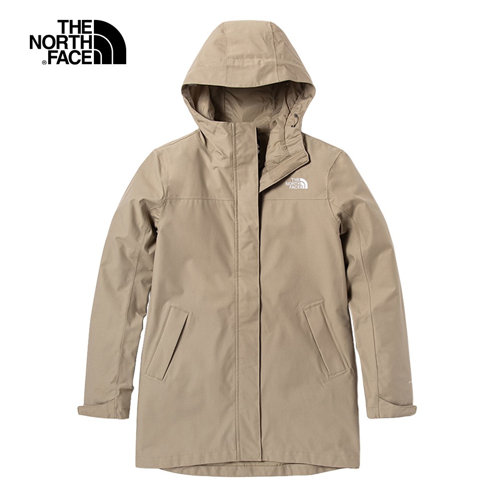 The North Face 女 防水透氣連帽衝鋒衣 卡其色 NF0A7QPHCEL