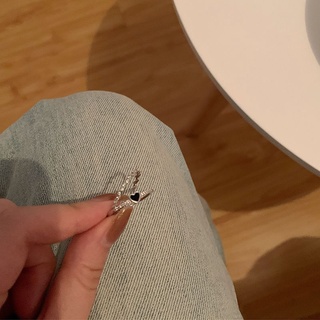 黑色鋯石戒指兩件套女小眾設計感ins潮冷淡風高級食指戒時尚個性