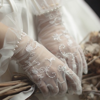 吉家原創 限量款 《毓秋》 淺銀灰色 新娘婚紗 禮服 手套 短款 縫珠 配飾 限量款 新娘婚紗
