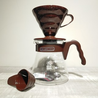 【瓦莎咖啡 附紙本發票】HARIO V60樹脂咖啡壺組 V60濾杯 咖啡濾杯 咖啡壺組 VCSD-02CBR