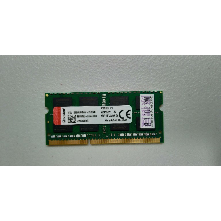 金士頓 Kingston 8GB DDR3  筆記型電腦 (KVR16S11/8)