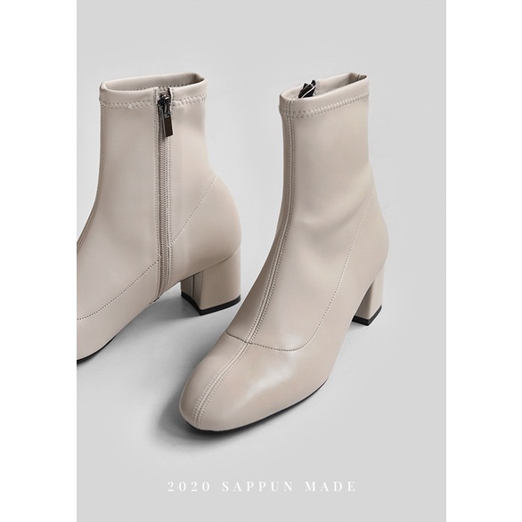 【全新/現貨❤️】SAPPUN 韓製米白色皮短靴/襪靴/踝靴 (跟高5cm/25.5cm)