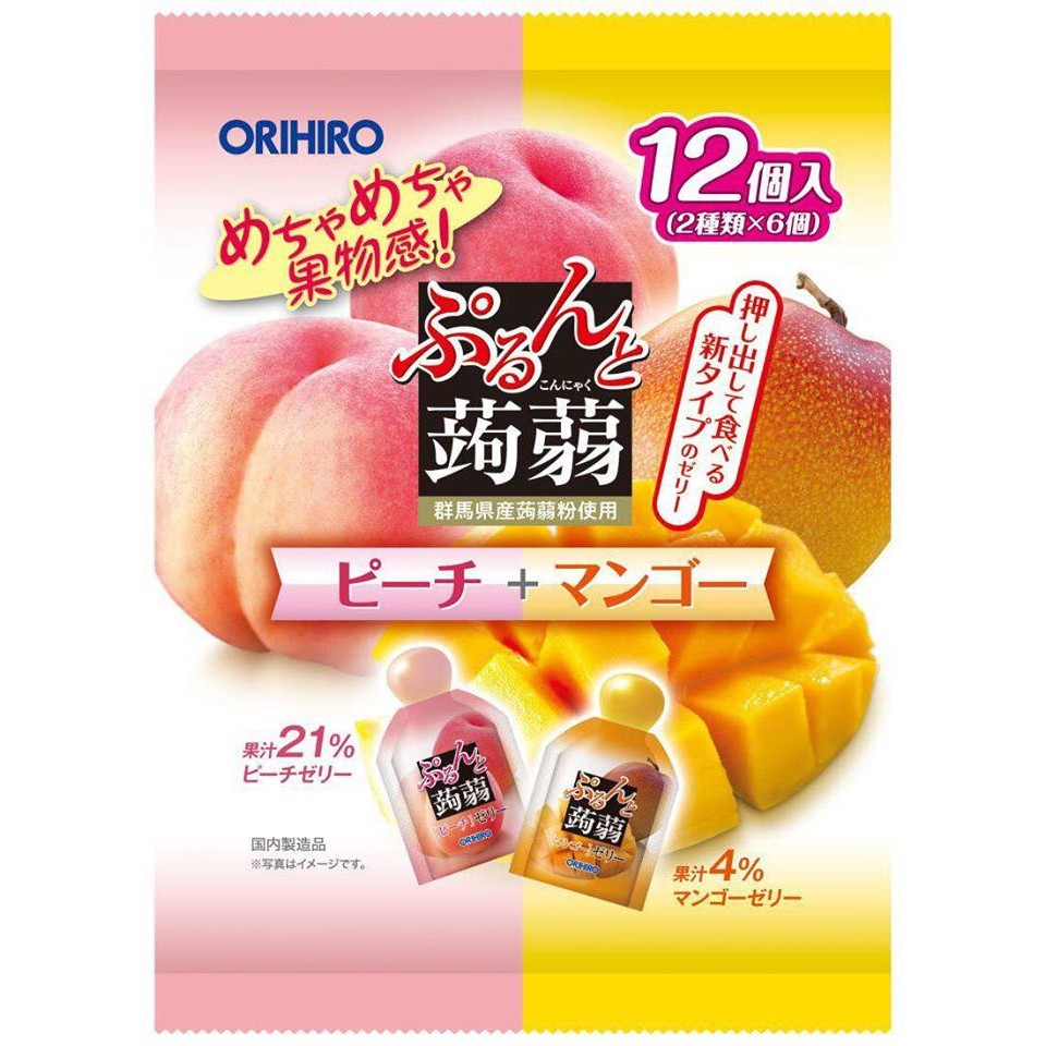 現貨 🇯🇵日本連線 ORIHIRO擠壓式蒟蒻果凍 雙口味 水蜜桃和芒果 1包共12入