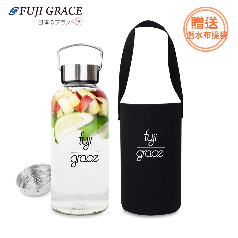 【FUJI-GRACE富士雅麗】大容量耐熱手提玻璃瓶1500ml (附潛水布提袋) 儲物罐 儲存罐 (超取限2個)