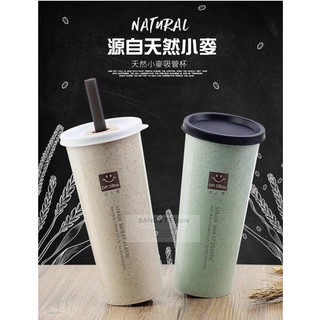 BANG 韓國創意小麥吸管杯 環保小麥 禮物 雙杯蓋 珍珠吸管水杯 杯子【HF58】