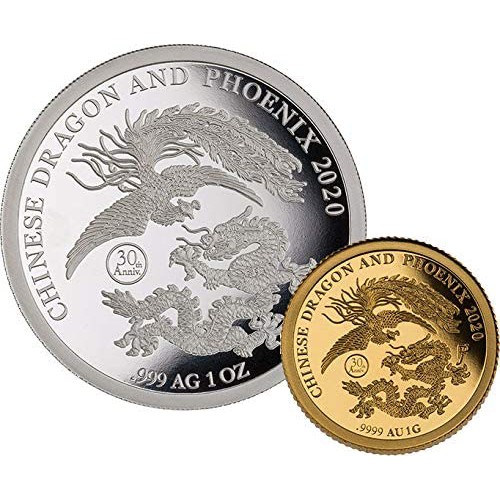 預購 - 2020斐濟-龍與鳳-30週年紀念版-1盎司銀幣+1克金幣-2枚組