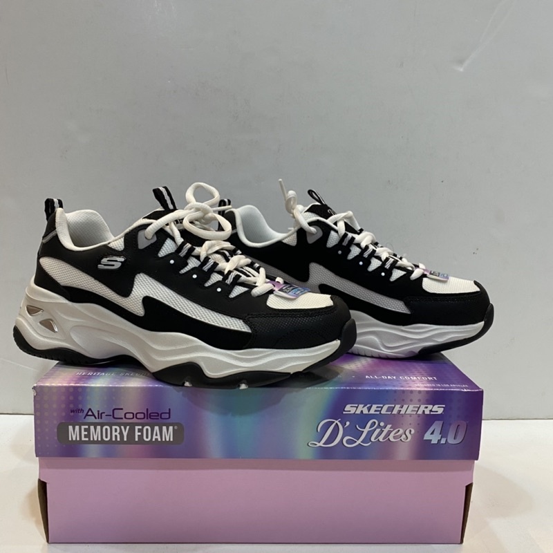 ＊dodo_sport＊SKECHERS 慢跑鞋 DLITES 4.0 黑白 網布 拼接 固特異防磨底 女 149491