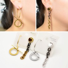 NEH0546 Nuance 韓國飾品 耳釘 個性不對稱大圈鎖鏈耳釘