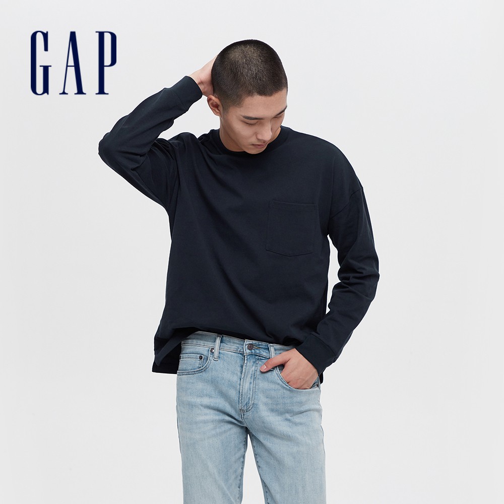 Gap 男裝 長袖T恤 厚磅密織系列-海軍藍(660825)
