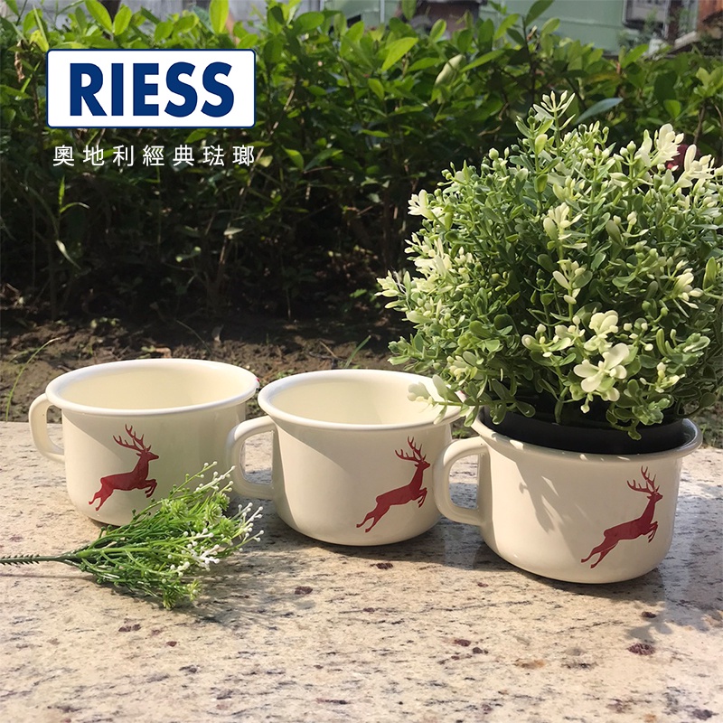 (福利品)【奧地利RIESS】琺瑯寬口馬克杯400ml-森林小鹿(紅) 數量3個 琺瑯杯0299-071原價1380