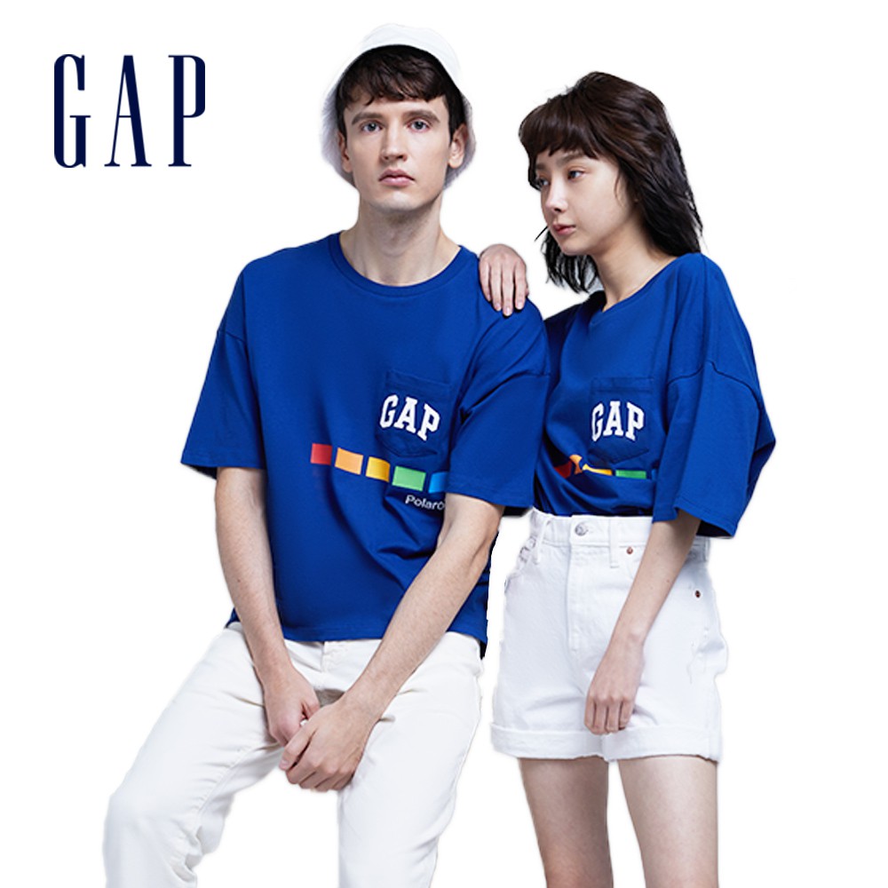 Gap 男女同款 Gap x Polaroid聯名 Logo短袖T恤 厚磅密織親膚系列-多色可選(807984)