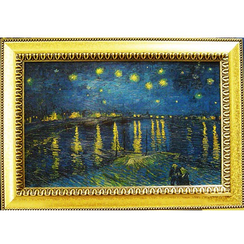 【梵谷名畫  隆河上的星夜】 壁飾 掛畫 60x43cm 隆河星夜本幅特別裱褙金銀浮雕藝術框
