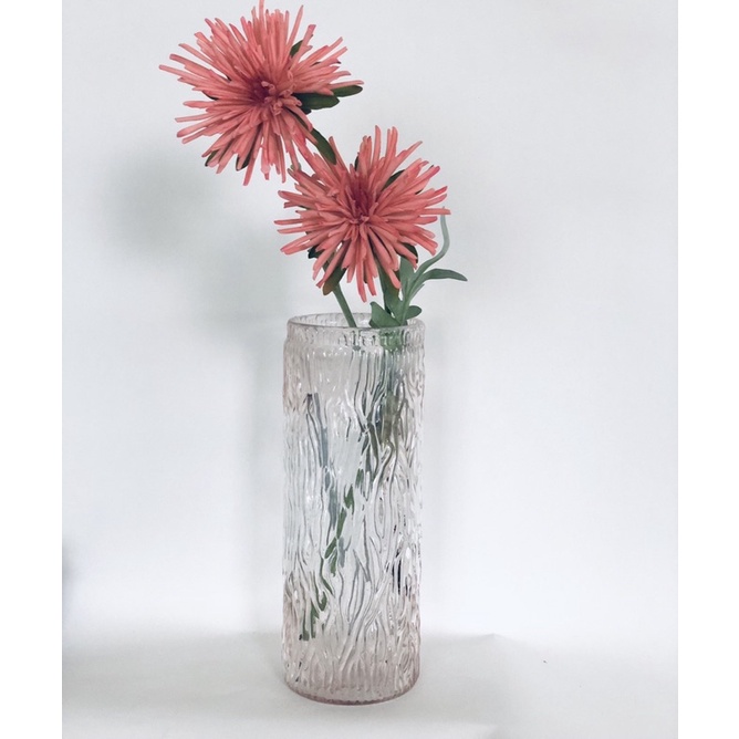 「台式復古」早期台灣🇹🇼製淡粉色圓柱樹紋玻璃花瓶