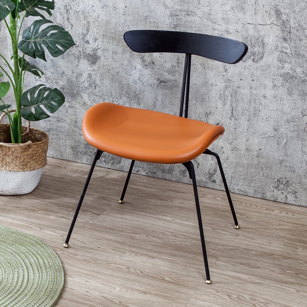 Boden-奧瑪工業風皮革餐椅/橘色造型椅/單椅